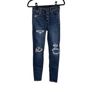 American Eagle Jeans Womens Size 4 Blue Jegging High Rise Button Fly Distressed